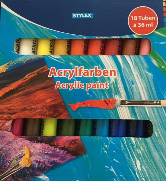 Acrylfarbe, 18er Schachtel, á 36 ml